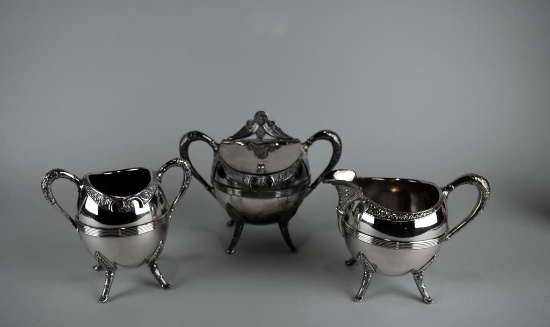 Antique Middletown Quadruple Silver Plate Sugar & Creamer with Double Lidded Waste Jar