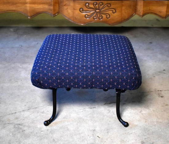 Antique Metal Leg Footstool with Upholstered Seat