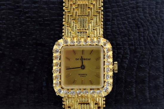 DeCesare 50 Micron Heavy Gold Plated Ladies Quartz Watch with Original Presentation Box, Italy