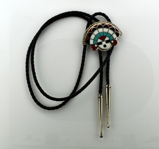 Inlaid Silver Western Bolo Tie