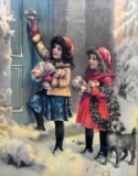 Vintage Print of Christmas Spirit Girls, Framed