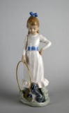 Lladro Girl with Hoop and Puppy 9” Figurine with Lladro Box, Spain