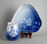 Bing & Grondahl Matching Three Sided Plate and Vase, Denmark