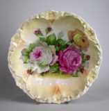 Antique Hand Painted Porcelain 10” Bowl with Roses in Cluster Pattern, Germany