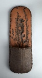 Art Pottery Wall Pocket with Impressed Floral Pattern & Leather Loop for Hanging