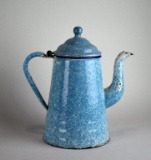 Antique Blue 9.5” Granite Ware Coffee Pot with Hinged Lid