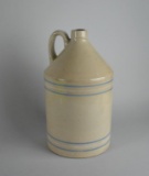 Vintage 11.5” Stoneware Jug with Light Blue & White Stripes