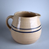 Vintage 6” Stoneware Pitcher with Two Blue Stripes