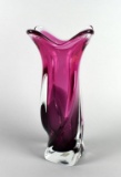 Glassworks Chribska Cranberry/Clear 11.5” Art Glass Vase, Czech Republic