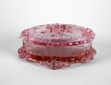 Fenton Oval Cranberry Glass Lidded Vanity Dish