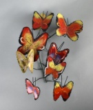 Orange & Yellow Enameled Metal Modernist Butterfly Wall Sculpture
