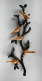 Gilt & Painted Metal Birds on Limb Wall Art