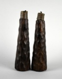 Pair of 8.5” MCM Brutalist Wooden Candle Sticks