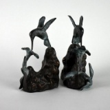 Pair of Bronze Finish Metal Hummingbird Bookends