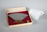 Lot of Two Inuit Themed Items: Alaska Ulu Knife in Box & Abstract Art Glass Polar Bear