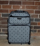 Liz Claiborne Gray Four Leaf Clover Design Rolling Suitcase with Snap Out Cosmetic Bag