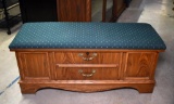Vintage Lane Cedar Lined Oak Hope Chest with Green Upholstered Seat