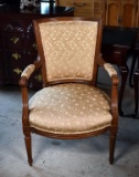 Vintage Walnut Armchair with Light Gold Upholstery