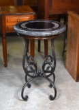 Beautiful Contemporary Round Side Table, Stone Top, Bronzed Finish Metal Legs