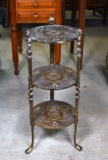 Antiqued Brass Finish Three-Tier Stand with Paw Feet