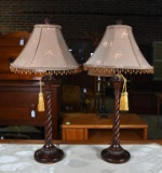 Pair of Contemporary Barley Twist Table Lamps with Light Tan Dragonfly Shades, Lots 41 & 42 Match