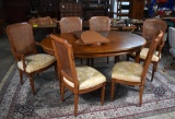 Vintage Henredon Oval Cherry Dining Table with Two Leaves and Protective Table Pads