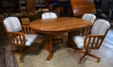 Oak Oval Kitchen Dining Table with One Leaf