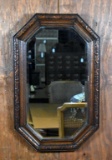 Vintage Pressed Oak Wood Octagonal Frame Mirror