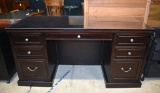 Contemporary Dark Stained Wood Desk with Protective Plexiglas Top