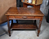 Antique Oak Library Table / Small Desk with Barley Twist Legs