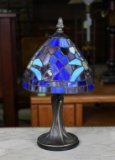 Contemporary Small Blue Tiffany Style Stained Glass Dragonfly Lamp