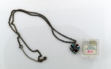 Sterling Silver Heart Pendant with Turquoise / MOP / Coral Inlay on 22” Sterling Chain Necklace