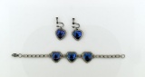 Vintage Silver & Butterfly Wing Hearts 7.25” Bracelet and Screwback Earrings