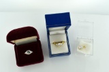 Three Gold Plated & Crystal Rhinestone Items: Two Rings Sizes 8.25 & 9.25 and Pendant