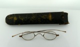 Pair of Antique Gold Plated Spectacles & Leather Storage Pouch