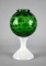Vintage Fenton Green Coin Optic Ivy Compote Vase on Milk Glass Stand