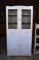 Antique Art Deco Period Cupboard, White with Black Detailing on Glass