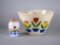 Vintage Anchor Hocking “Tulips on Ivory” 9” Mixing Bowl and “Tulips on White”Salt Canister