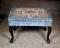 Vintage Footstool with Blue White & Gold Embroidered Seat