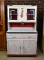 Antique Depression Era Hoosier Cabinet with Flour Bin & Sieve, Slide Out Enameled Work Top