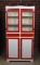 Antique Art Deco Kitchen Cupboard, White with Red Trim, Glazed Top Doors