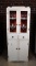 Antique Art Deco Kitchen Cupboard, White/ Red with White Stenciling on Glazed Top Doors