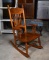 Antique Oak Child's Spindle Back Rocking Chair, Pressed Design in Top Rail