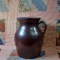 Antique Southern Stoneware 2 Gal. Pitcher w/ Dark Albany Slip Glaze, Strap Handle