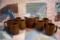 Brown Stoneware 5.5” Pitcher & Seven Mugs, Unmarked