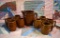 Brown Stoneware 7” Pitcher & Eight Mugs, Unmarked