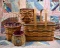 Five Longaberger Baskets: 1996 “Large Blue Market”, 2-1998 Small Double Swing, Glad Tidings, & Other