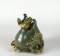 Unmarked Figural Art Pottery Green Dragon Oil Lamp