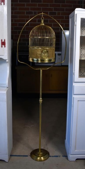 Vintage Brass Tweetie Bird Cage on Stand