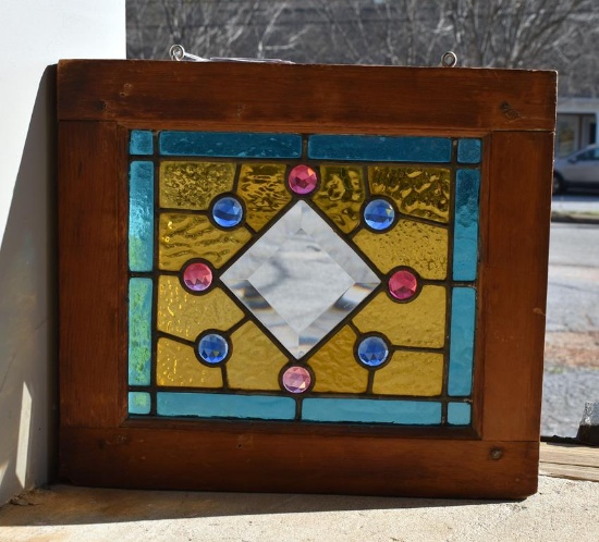 Small Antique Stained Glass Window Panel